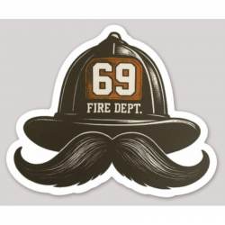 Fire Helmet #69 Mustache - Vinyl Sticker