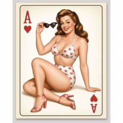 Ace Of Hearts Retro Pinup Girl With Sunglasses - Vinyl Sticker