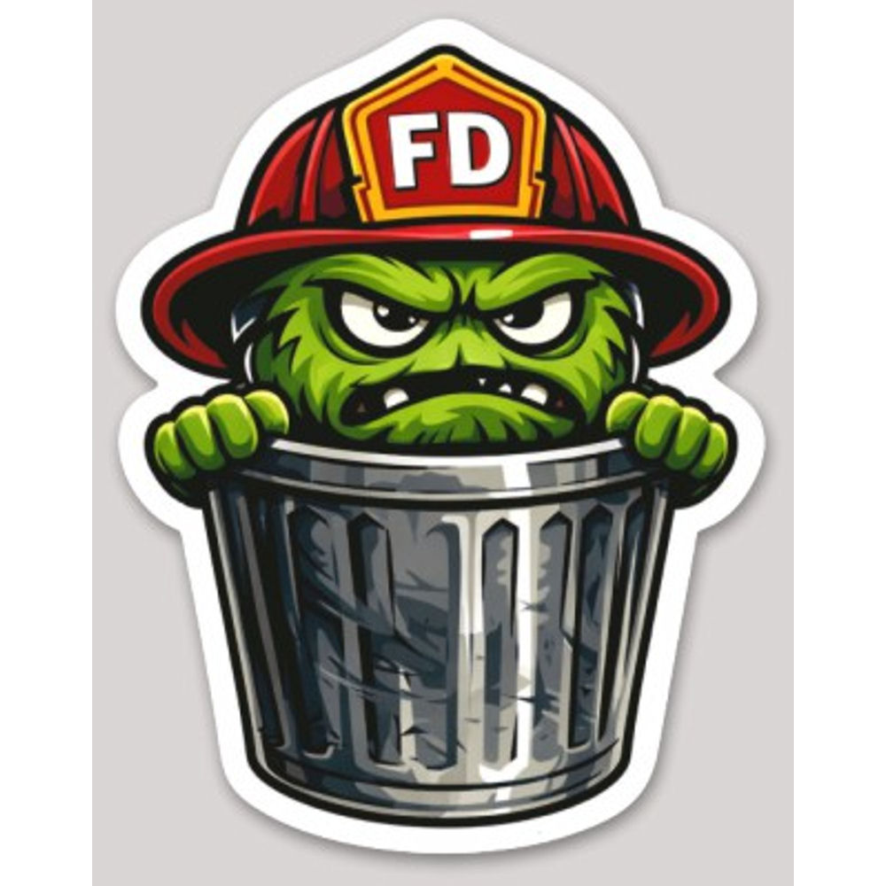 Oscar The Grouch Grumpy Firefighter Fireman Trashcan Vinyl Sticker at ...