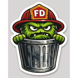 Oscar The Grouch Grumpy Firefighter Fireman Trashcan Vinyl Sticker