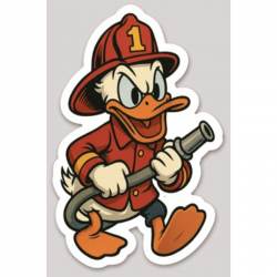 Funny Donald Duck Firefighter - Vinyl Sticker