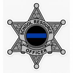 School Resource Officer Thin Blue Line 6 Point Gray Star Badge - Vinyl Sticker