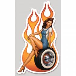 Vintage Retro Mechanic Girl Pinup - Vinyl Sticker - Vinyl Sticker