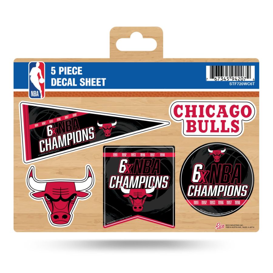 Chicago Bulls 6 Time NBA Champions - 5 Piece Sticker Sheet at