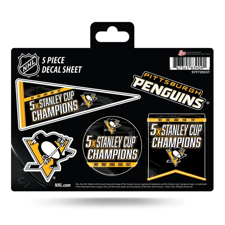 Pittsburgh Penguins 5 Time Stanley Cup Champions 5 Piece Sticker