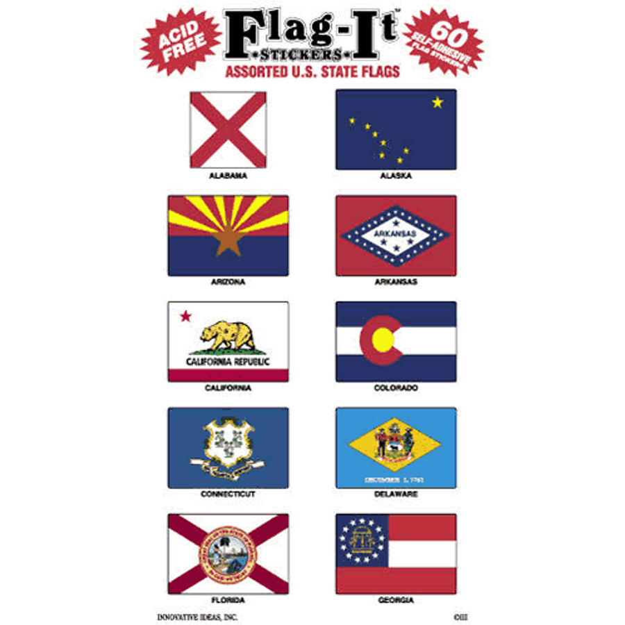 All 50 States Plus Assorted Flags - Pack Of 60 Mini Stickers at Sticker ...