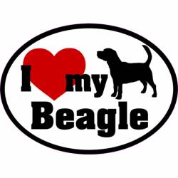 I Love My With Red Heart Beagle - Oval Sticker
