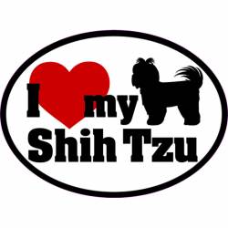 I Love My With Red Heart Shih Tzu - Oval Sticker