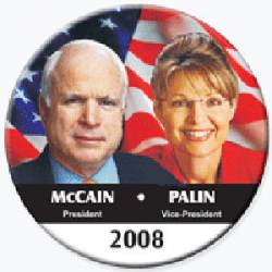 John McCain Sarah Palin For President 2008 Star White Oval Bumper Sticker 