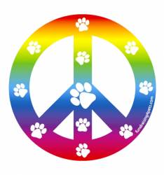 Pet Paws Rainbow Peace Sign - Round Magnet